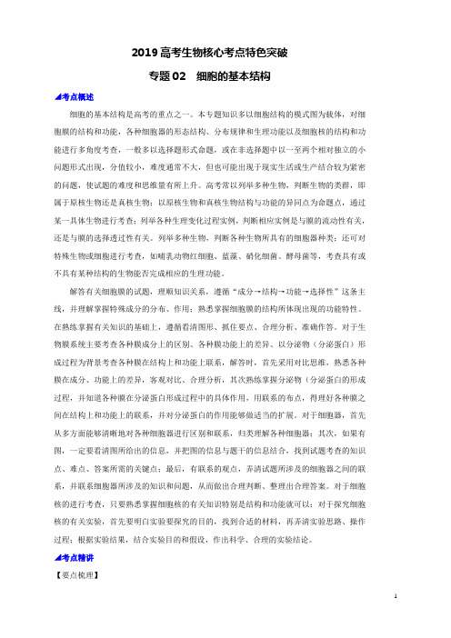 2019高考生物核心考点特色突破专题02细胞的基本结构