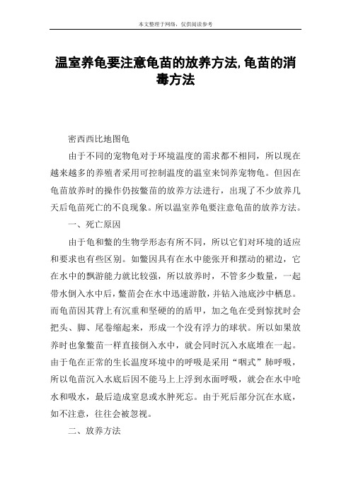 温室养龟要注意龟苗的放养方法,龟苗的消毒方法