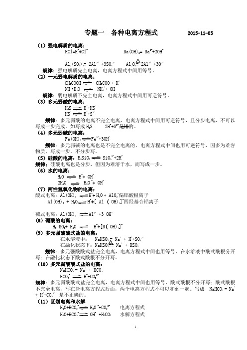 专题一 各种电离方程式
