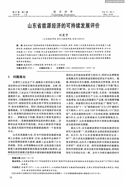 山东省能源经济的可持续发展评价
