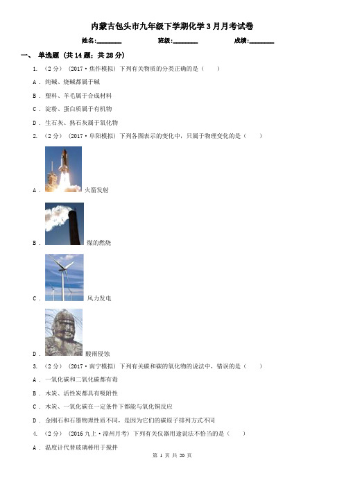 内蒙古包头市九年级下学期化学3月月考试卷