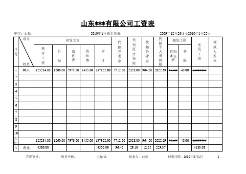 【Excel表格模板】工资表模版(个税自动计算A4打印)模板