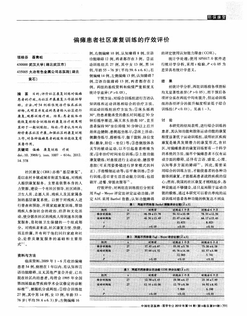 偏瘫患者社区康复训练的疗效评价
