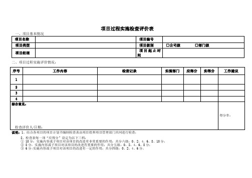 项目过程实施检查评价表