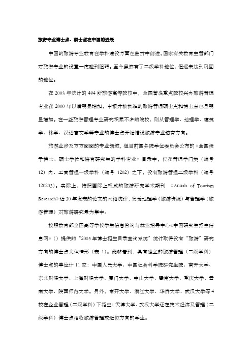 旅游专业博士点、硕士点在中国的进展