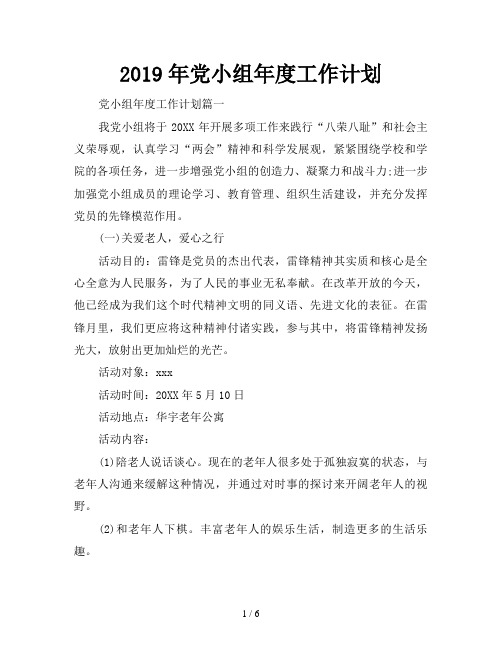 2019年党小组年度工作计划