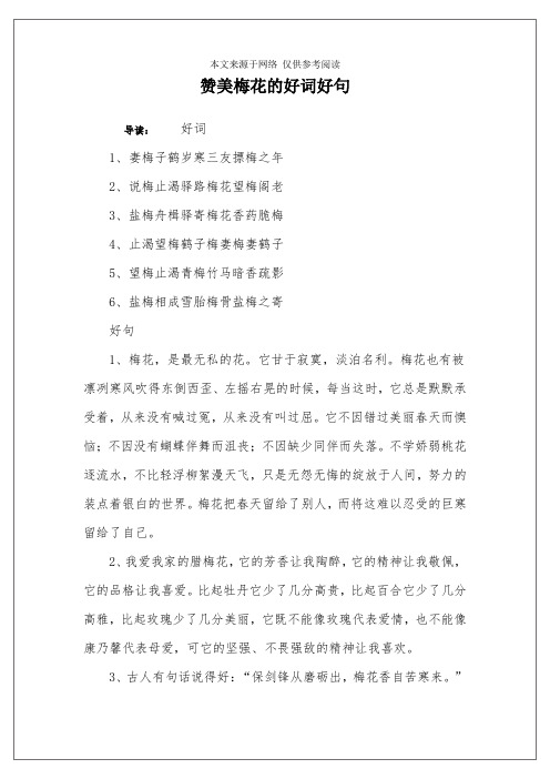赞美梅花的好词好句