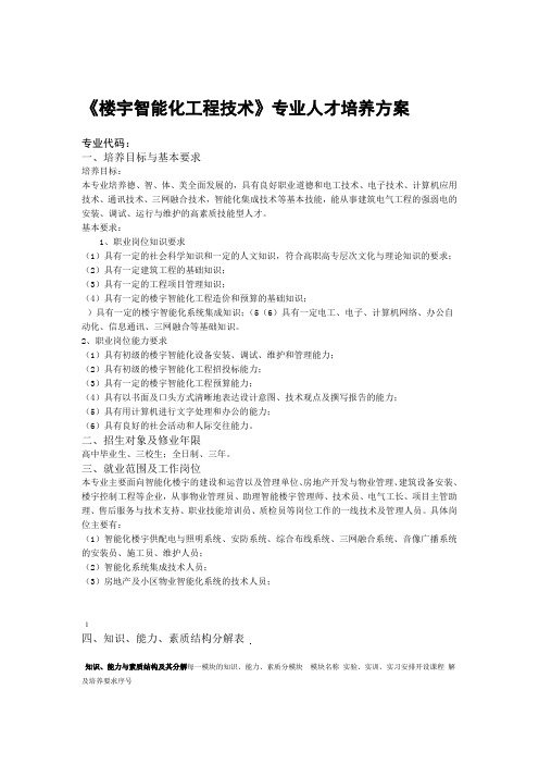 最新：楼宇智能化工程技术专业人才培养方案