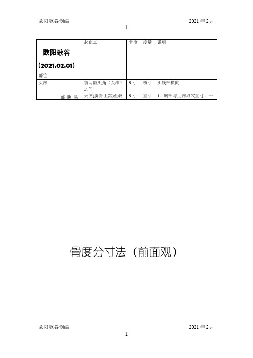 常用骨度分寸表之欧阳歌谷创作