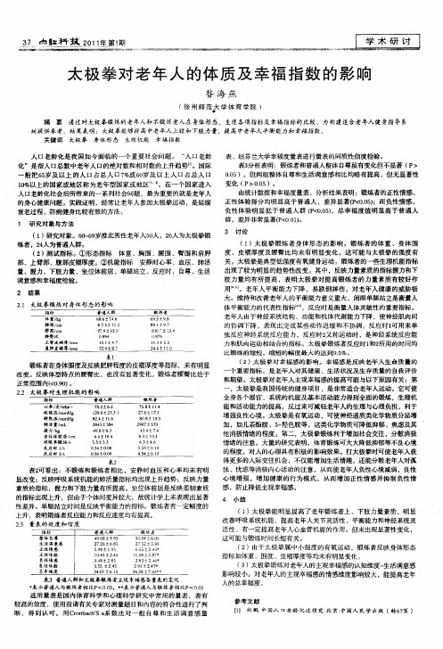 太极拳对老年人的体质及幸福指数的影响