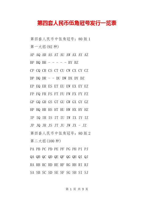 第四套人民币伍角冠号发行一览表