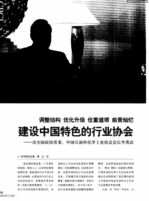 调整结构 优化升级 任重道艰 前景灿烂 建设中国特色的行业协会——访全国政协常委、中国石油和化学工业