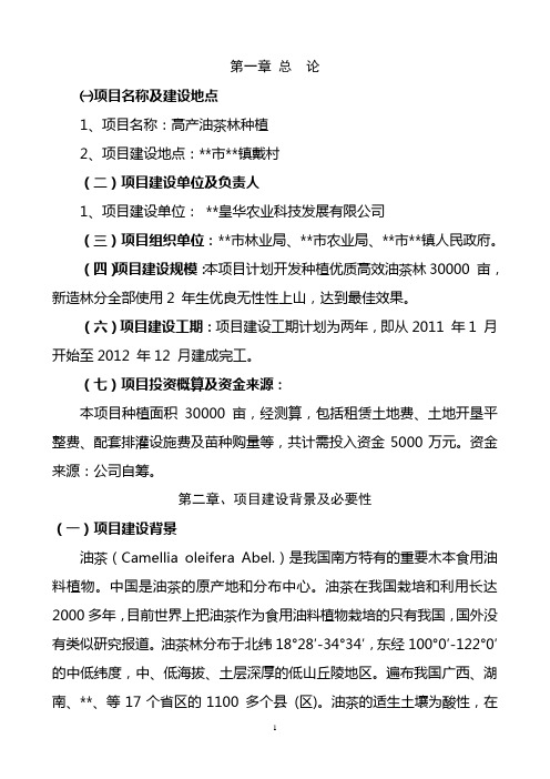 新建高产油茶林种植项目可行性研究报告
