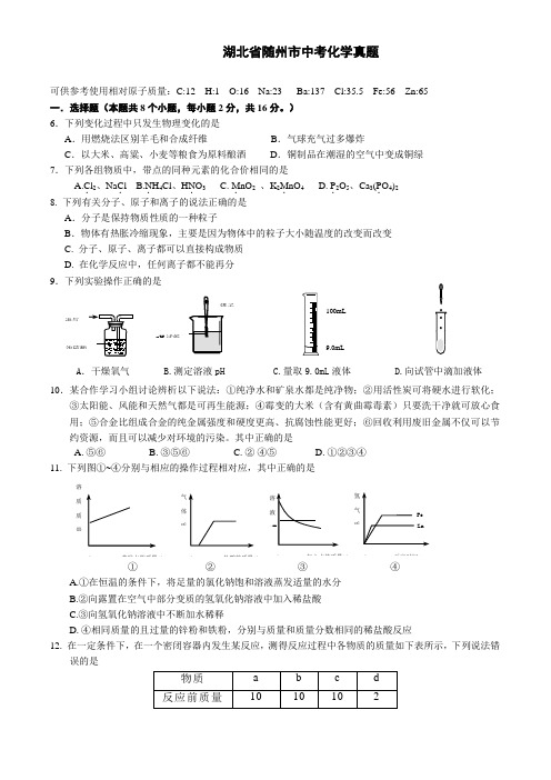 湖北省随州市中考化学试题.doc