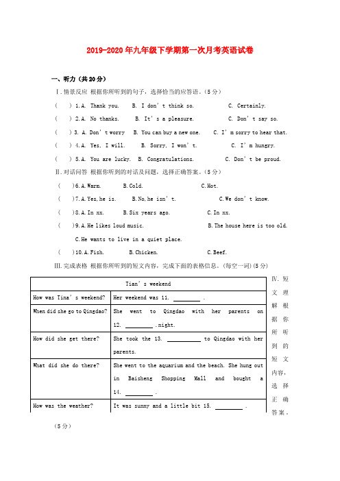 2019-2020年九年级下学期第一次月考英语试卷