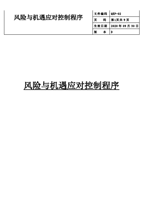 组织环境及风险和机遇应对控制程序
