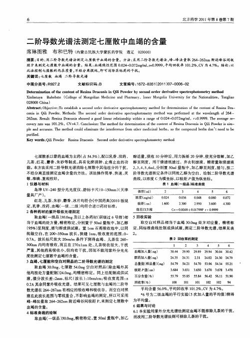 二阶导数光谱法测定七厘散中血竭的含量