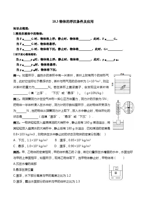 10.3物体的浮沉条件及应用
