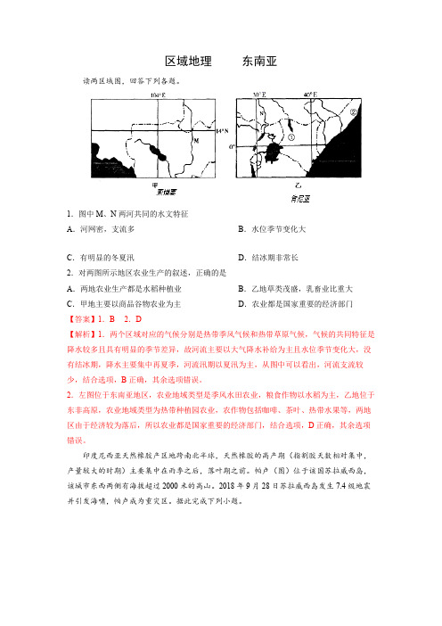 人教版2024年高考一轮复习地理考点《东南亚-专项练习》(解析版)