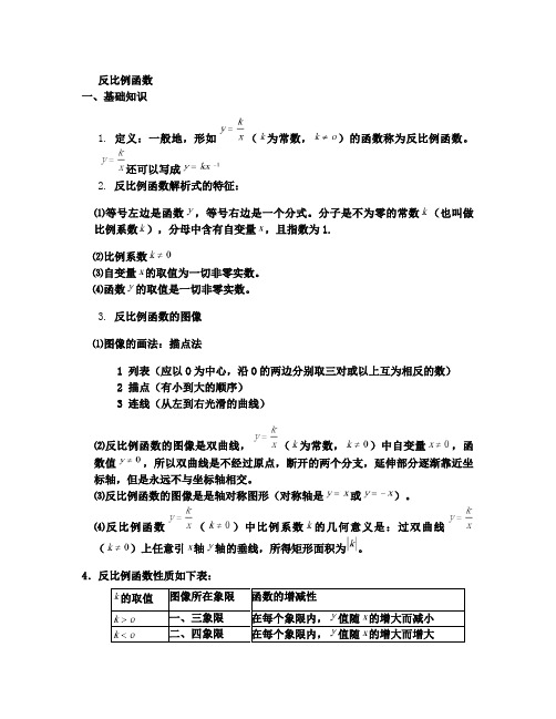 初中数学反比例函数知识点及经典例题