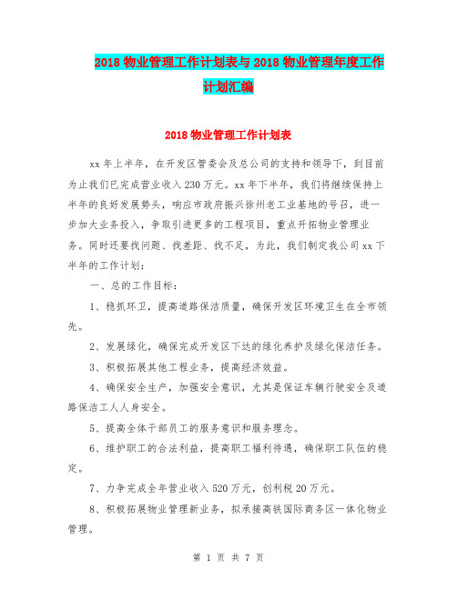 2018物业管理工作计划表与2018物业管理年度工作计划汇编.doc