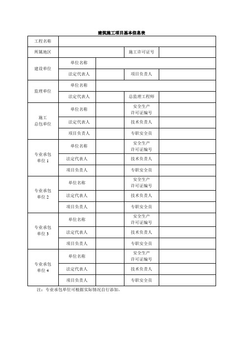 建筑施工项目基本信息表