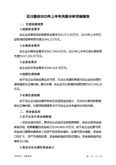 002455百川股份2023年上半年财务风险分析详细报告