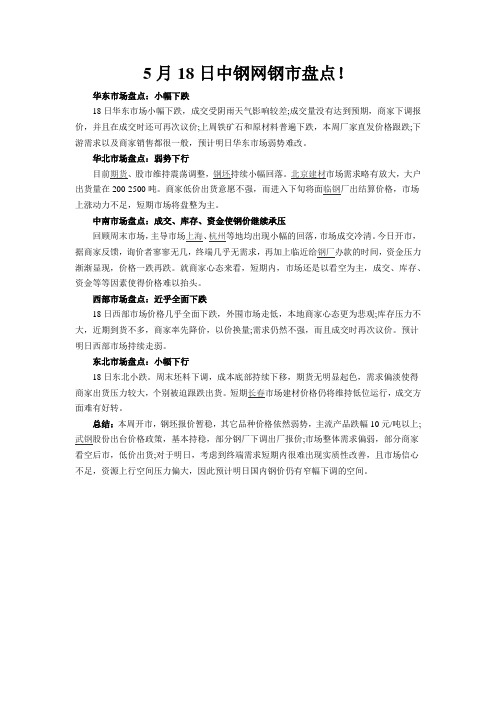5月18日中钢网资讯研究院钢市盘点!