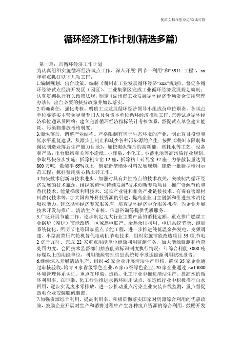 循环经济工作计划(精选多篇)