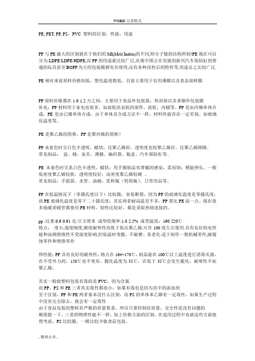 PE,PET,PP,PS,PVC塑料的区别、性能、用途