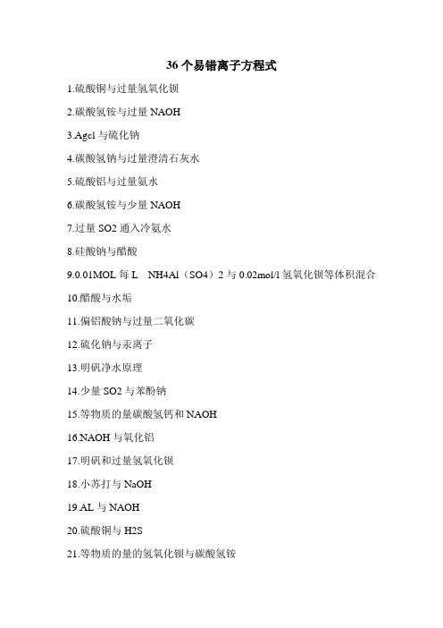 36个易错离子方程式