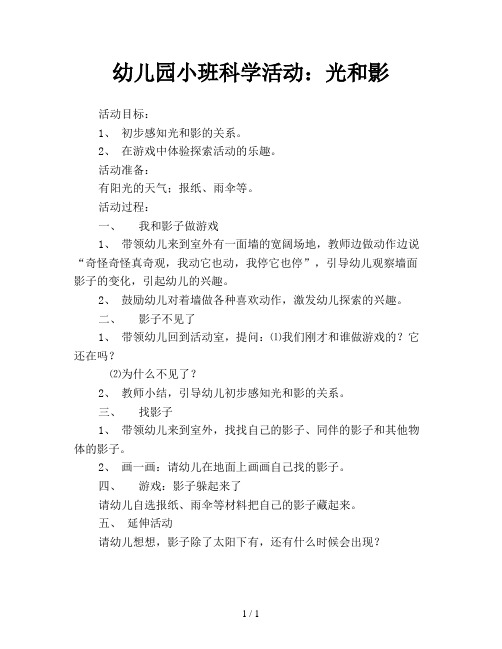 幼儿园小班科学活动：光和影