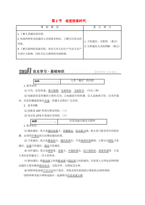高中物理第6章电磁波与信息时代第2节走进信息时代教师用书鲁科版选修1_1word版本