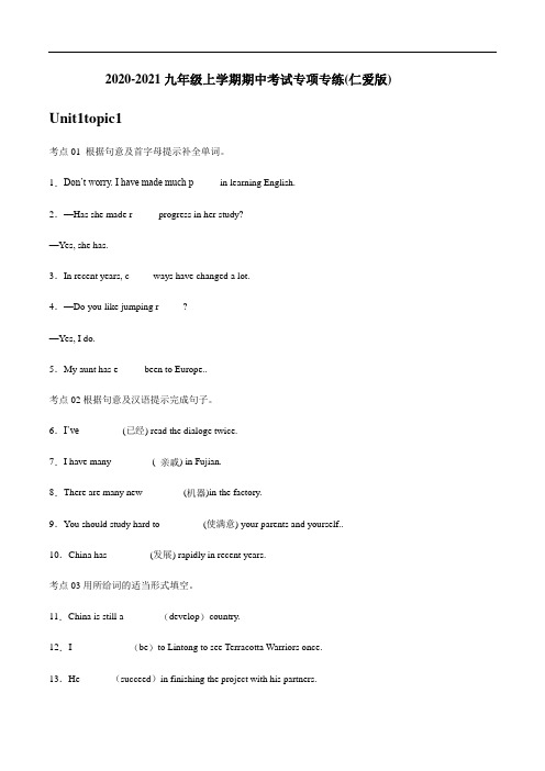 [2020-2021九年级上学期期中考试专项专练(仁爱版)(原卷版)