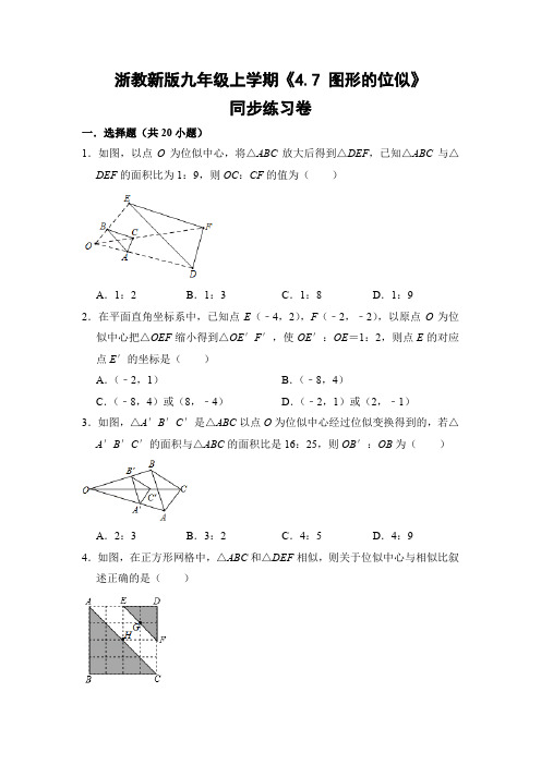 浙教版初中数学九年级上册《4.7 图形的位似》同步练习卷