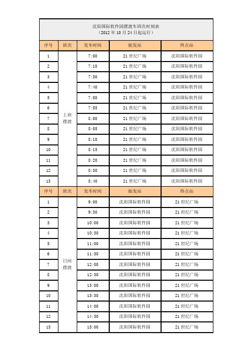 沈阳国际软件园摆渡车时刻表