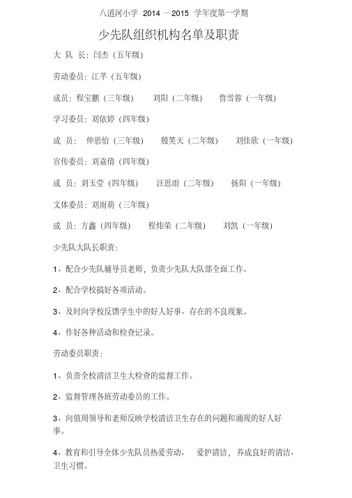 少先队组织机构名单及职责