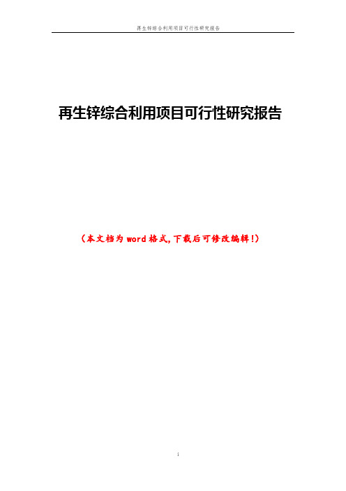 再生锌综合利用项目可行性研究报告