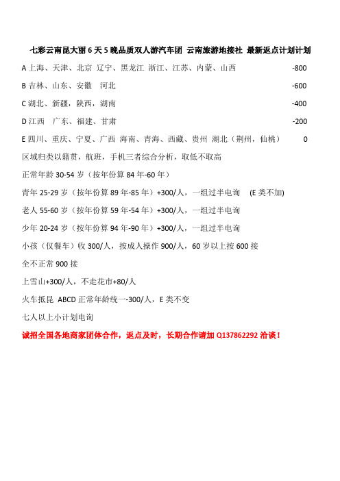 七彩云南昆大丽6天5晚品质双人游汽车团 云南旅游地接社 最新返点计划
