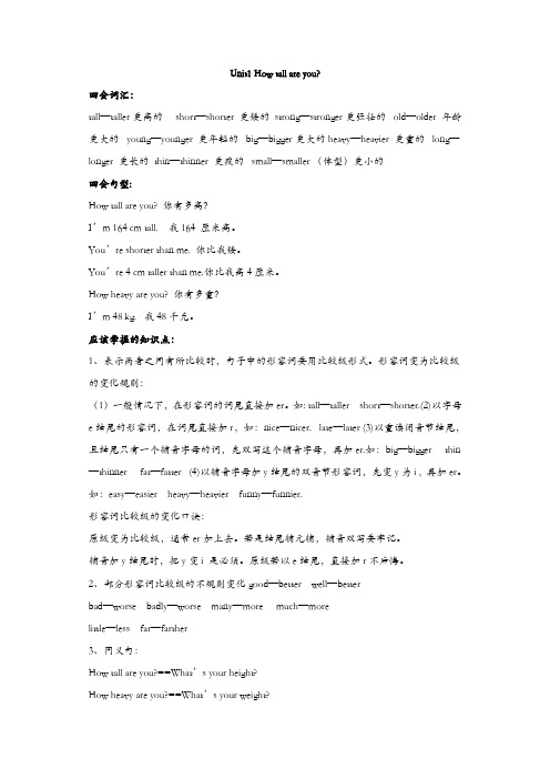 最新人教PEP版英语六年级下册各单元知识点及测试题