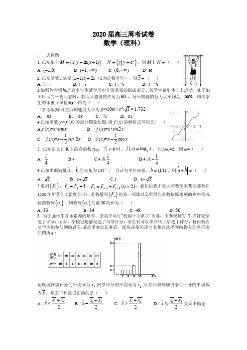 江西省南昌市2020年高三周考理科数学试卷(含答案)