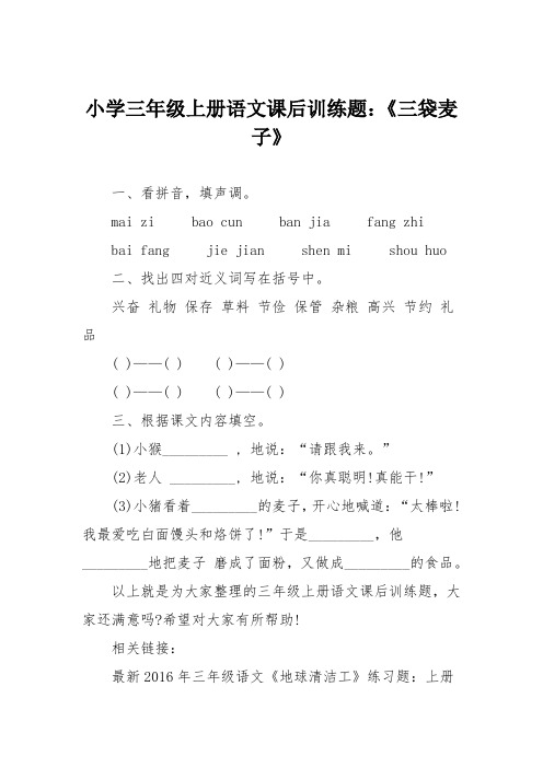 小学三年级上册语文课后训练题：《三袋麦子》