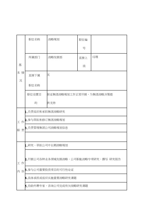 战略方案规划职位说明方案
