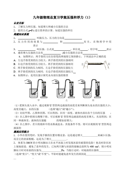 九年级物理总复习学案压强和浮力
