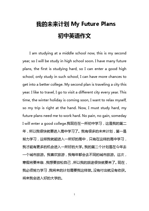 我的未来计划My Future Plans(初中英语作文)