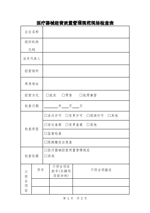 医疗器械经营质量管理规范现场检查表式样
