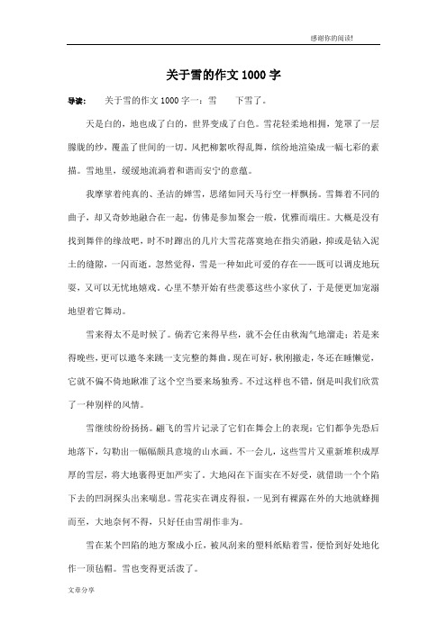 关于雪的作文1000字