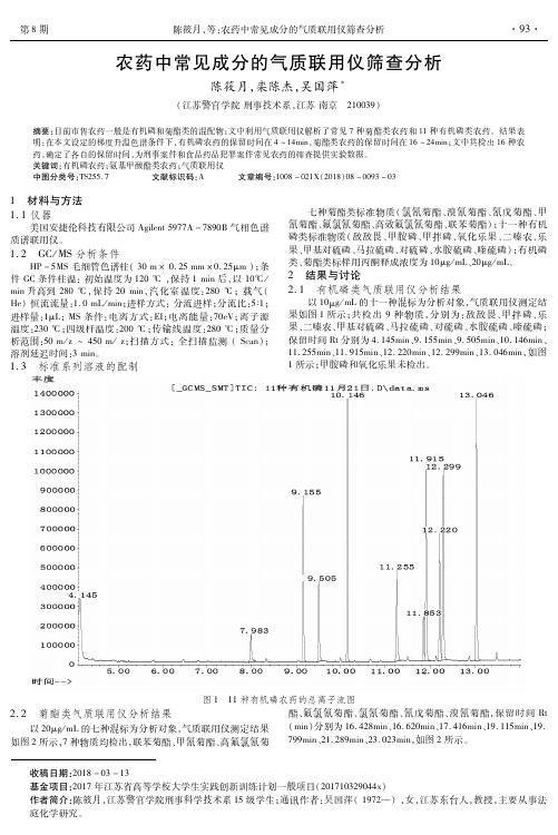 农药中常见成分的气质联用仪筛查分析
