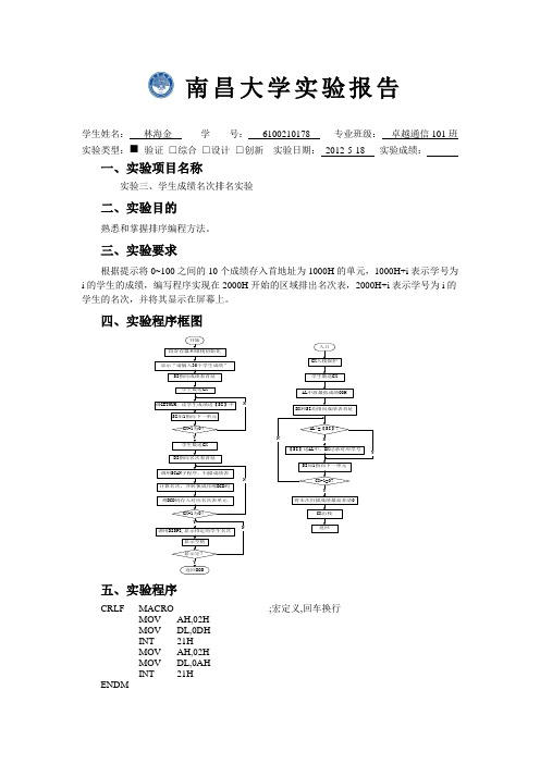 实验三、学生成绩名次排名实验