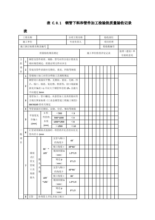 SY4203-2019石油天然气建设工程施工质量验收规范站内工艺管道检验批表格